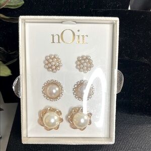 nOir Jewelry Gold Tone Earring Set with Pearl and Crystal Accents